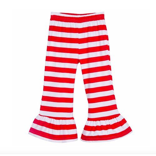 Girl's Striped Ruffle Pants - Red