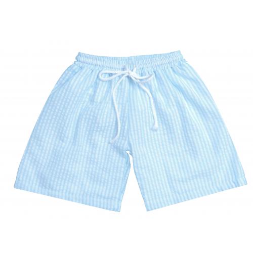 Aqua Seersucker Swim Trunks | 12M