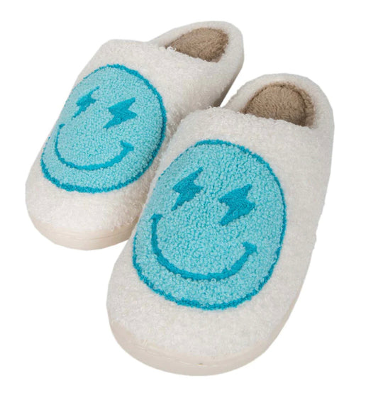 Slippers - Turquoise Lightning Smiley Face