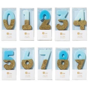 Blue Glitter Numeric Candle