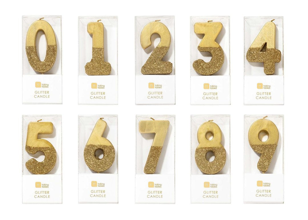 Gold Glitter Numeric Candle