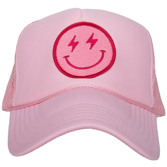 Trucker Hat Pink - Pink Lightning Happy Face