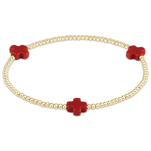 Signature Cross Gold Pattern 2mm Bead Bracelet - Red