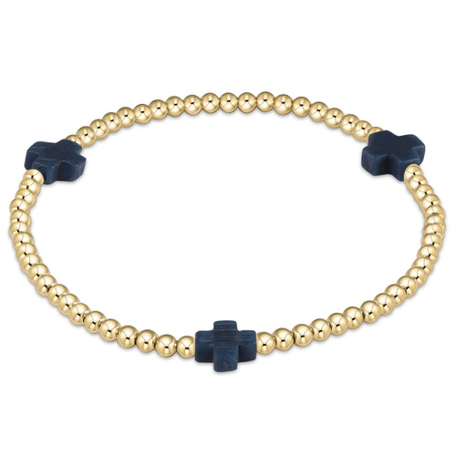 Signature Cross Gold Pattern 3mm Bead Bracelet - Navy