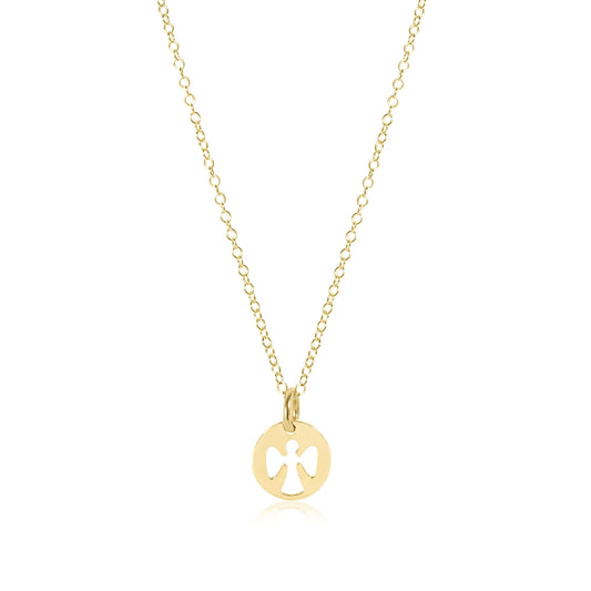 14" Necklace Gold - Guardian Angel Small Gold Disc