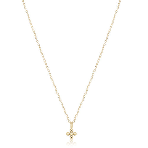 16" Necklace Gold - Classic Beaded Signature Cross Small Gold Charm