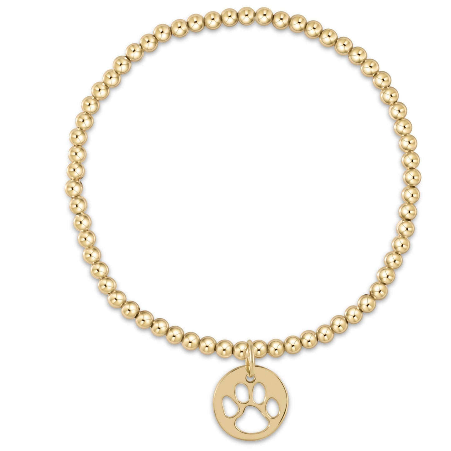 Classic Gold 3mm Bead Bracelet -  Paw Print Gold Disc