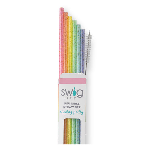 Reusable Straw Set | Rainbow Glitter