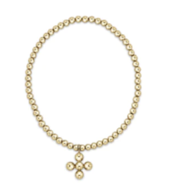 Classic Gold 3mm Bead Bracelet - Classic Beaded Signature Cross Gold Charm - 4mm Bead Gold