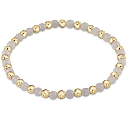 Gold Grateful Pattern 4mm Bead Bracelet - Moonstone