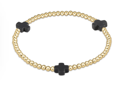 Signature Cross Gold Pattern 3mm Bead Bracelet - Charcoal