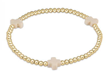 Signature Cross Gold Pattern 3mm Bead Bracelet - Off-White
