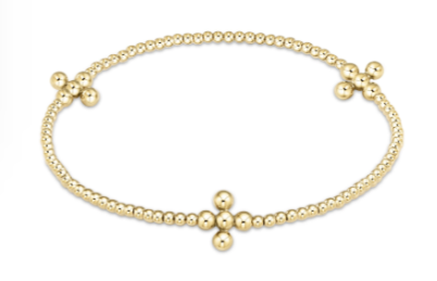 Signature Cross Gold Pattern 2mm Bead Bracelet - Classic Beaded Signature Cross Gold - 3mm Bead Gold