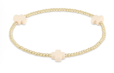 Signature Cross Gold Pattern 2mm Bead Bracelet - Off-White