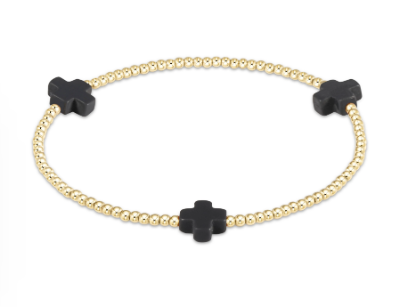 Signature Cross Gold Pattern 2mm Bead Bracelet - Charcoal