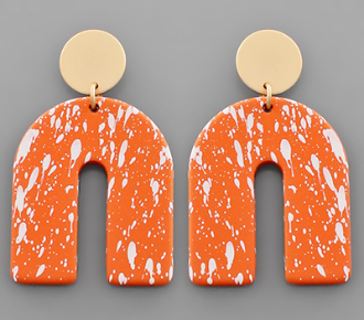 Gold Disc/Speckle Arch Earring - Orange