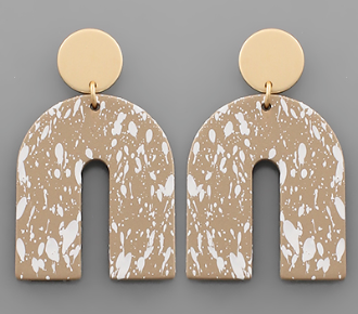 Gold Disc/Speckle Arch Earring - Tan