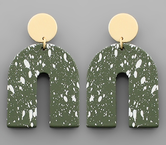 Gold Disc/Speckle Arch Earring - Olive