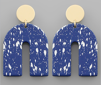 Gold Disc/Speckle Arch Earring - Blue