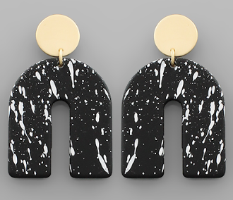 Gold Disc/Speckle Arch Earring - Black