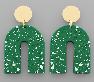 Gold Disc/Speckle Arch Earring - Green