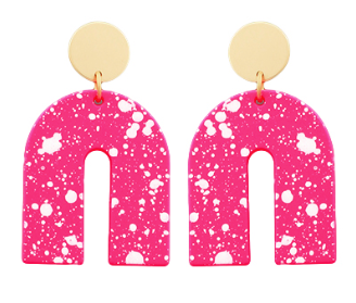 Gold Disc/Speckle Arch Earring - Hot Pink