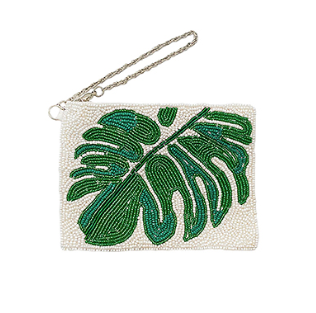 Leaf Beaded Pouch - White