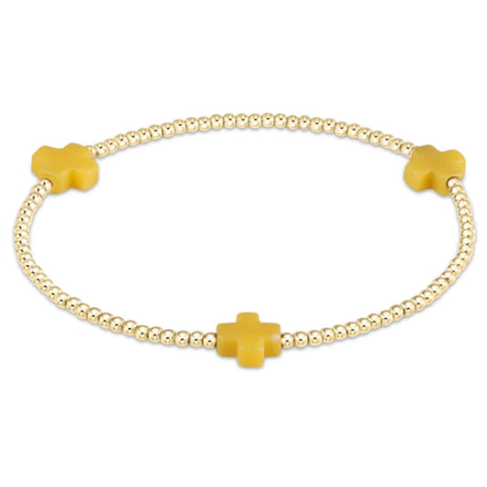 Signature Cross Gold Pattern 2mm Bead Bracelet - Canary