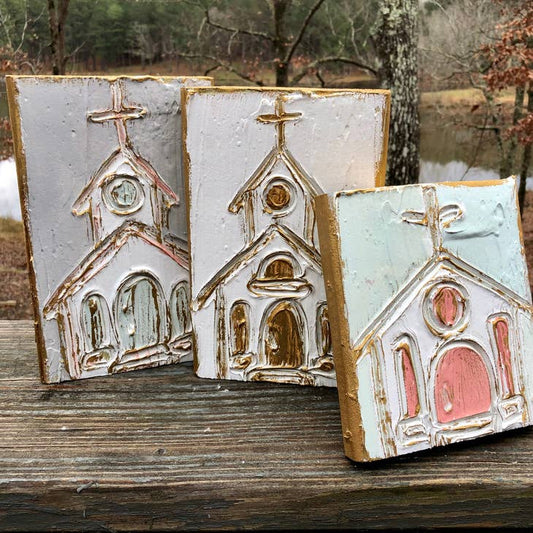 Church Painted Textured Wood Block