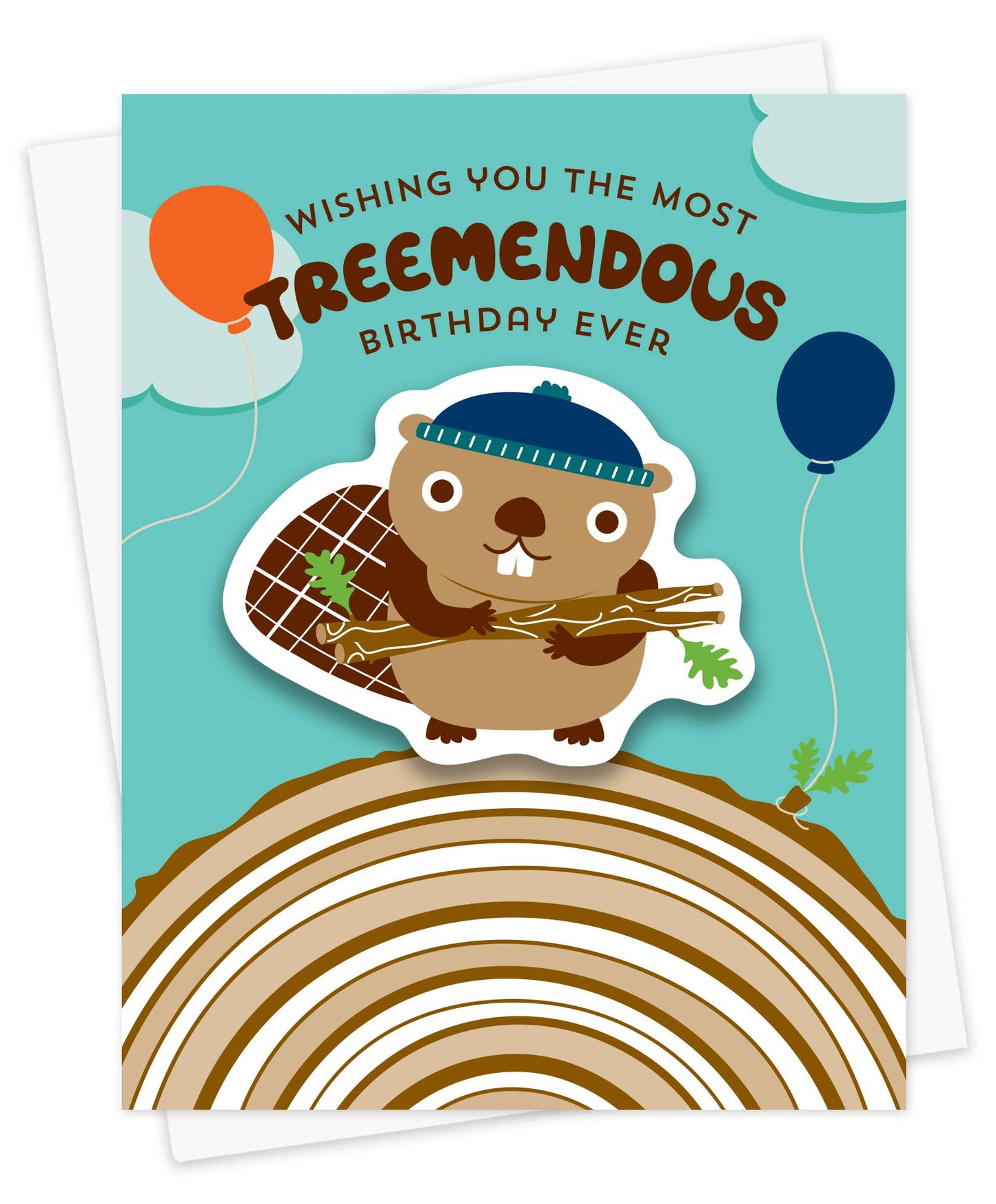 Treemendous Birthday Beaver Sticker Card