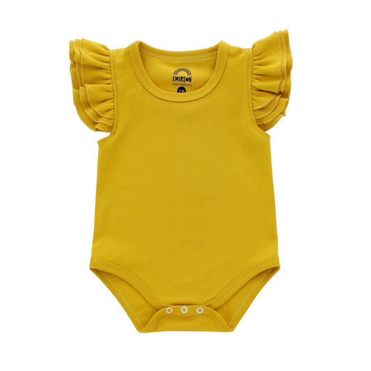 Mustard Yellow Flutter Sleeve Baby Onesie