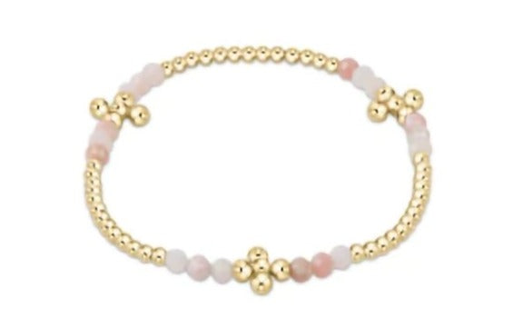 Signature Cross Gold Bliss Pattern 2.5mm Bead Bracelet - Pink Opal