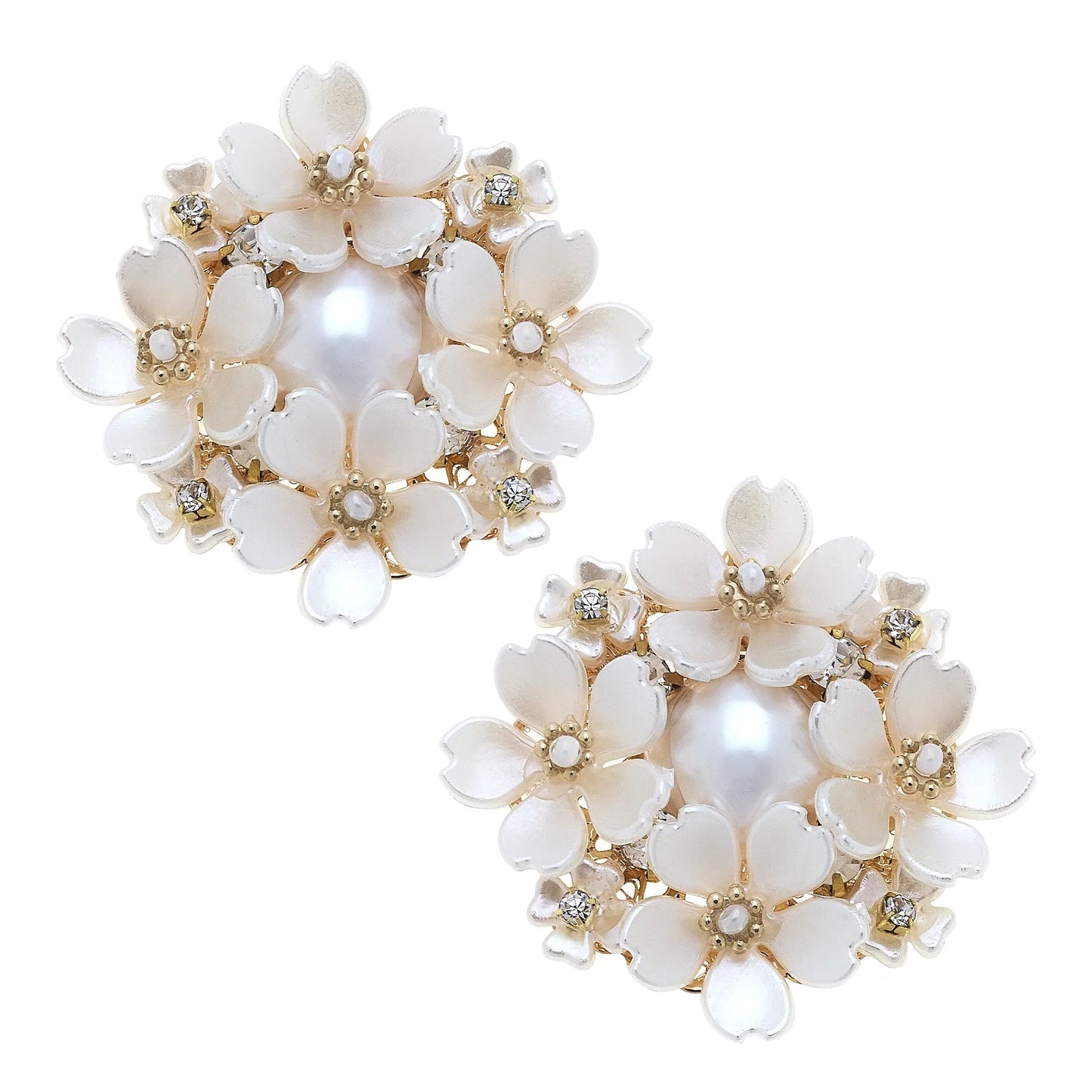 Nora Pearl Flower Stud Earrings in Ivory