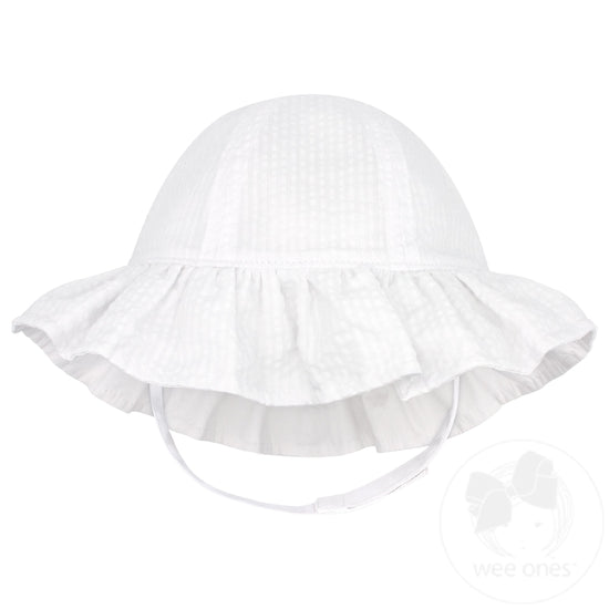 Girls Reversible Ruffle Brim Seersucker Sun Hat | Pink