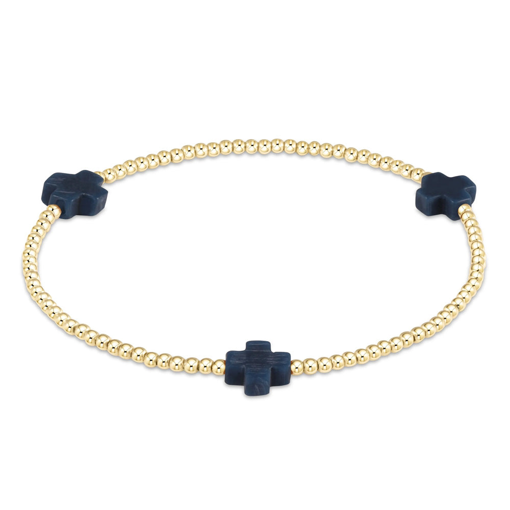 Signature Cross Gold Pattern 2mm Bead Bracelet - Navy