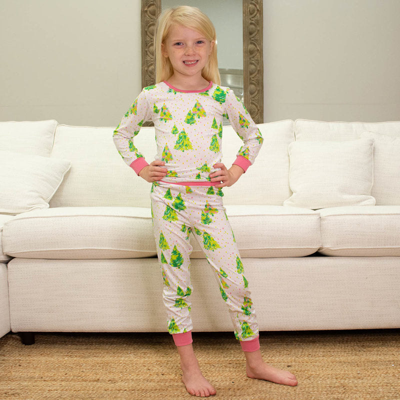 3T Kid's Celebration Tree Long Sleeve Pajamas